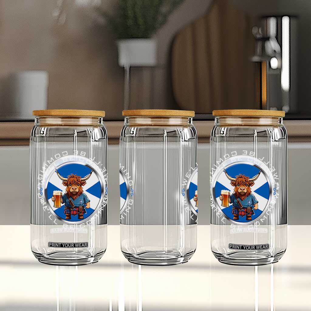 Funny Highland Cow in Kilt Drinking Glass Can We'll Be Coming Scottish Pride Football Fans TS02 Print Your Wear
