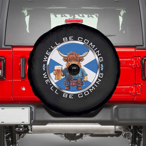Funny Highland Cow in Kilt Drinking Spare Tire Cover We'll Be Coming Scottish Pride Football Fans TS02 Black Print Your Wear