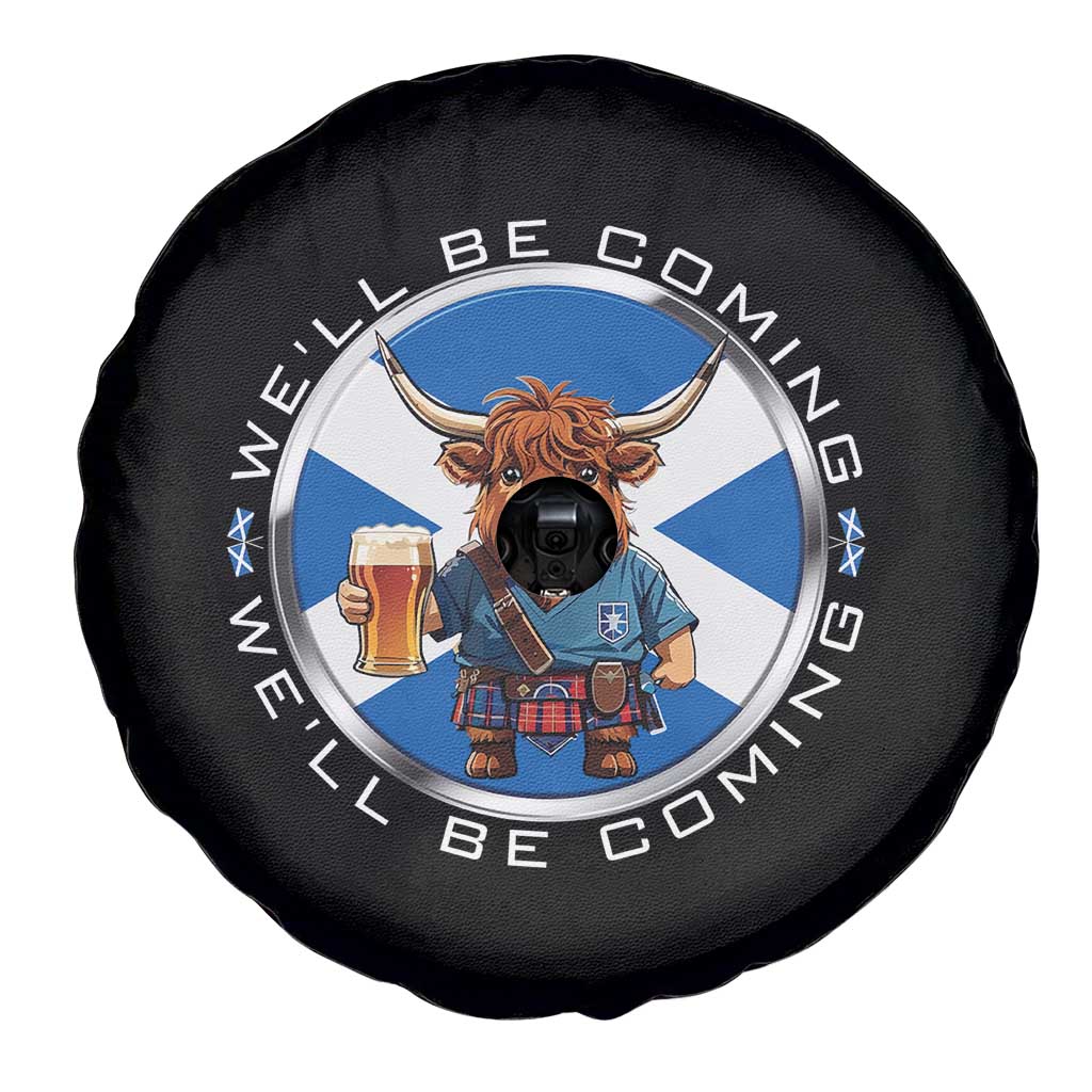 Funny Highland Cow in Kilt Drinking Spare Tire Cover We'll Be Coming Scottish Pride Football Fans TS02 Print Your Wear