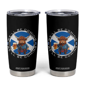 Funny Highland Cow in Kilt Drinking Tumbler Cup We'll Be Coming Scottish Pride Football Fans TS02 Black Print Your Wear