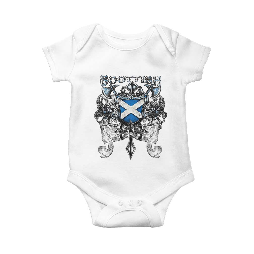 Scottish Heritage Crest Gothic Baby Onesie Medieval Flag and Sword Celtic Pride TS02 White Print Your Wear