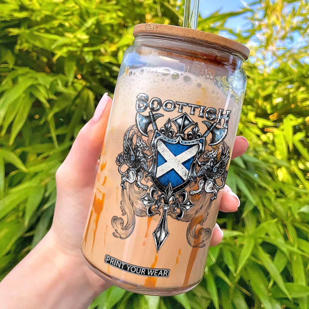 Scottish Heritage Crest Gothic Glass Can Medieval Flag and Sword Celtic Pride TS02 White Print Your Wear