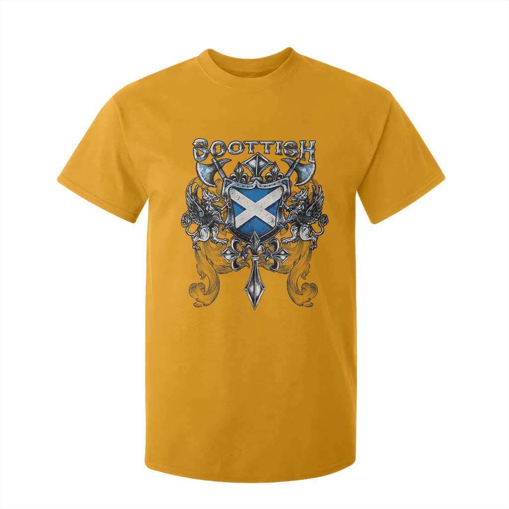 Scottish Heritage Crest Gothic T Shirt For Kid Medieval Flag and Sword Celtic Pride TS02 Gold Print Your Wear