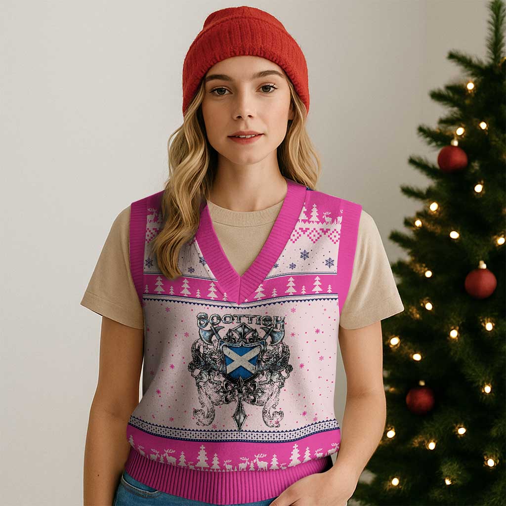 Scottish Heritage Crest Gothic V-Neck Knit Sweater Vest Medieval Flag and Sword Celtic Pride TS02 Hot Pink Print Your Wear