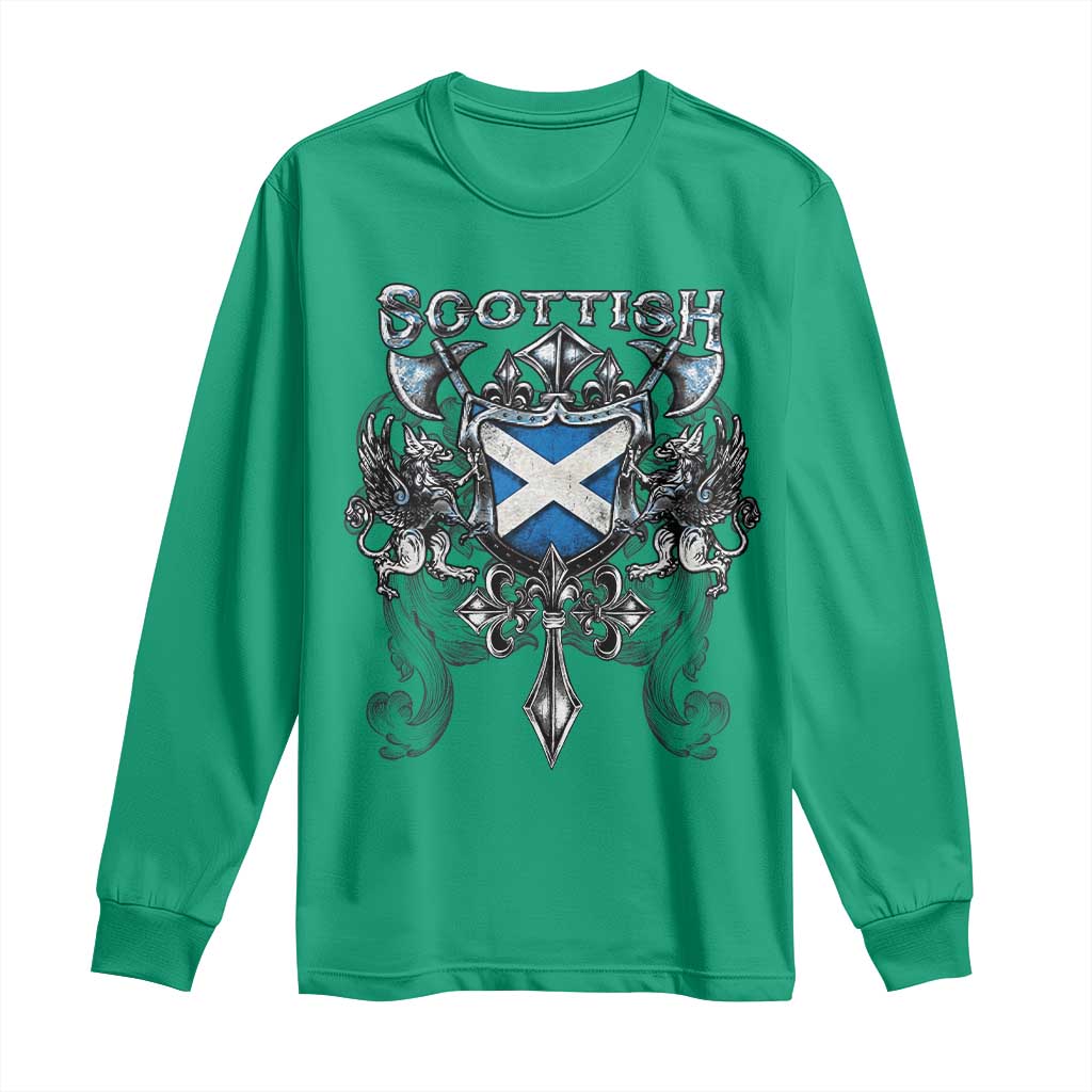 Scottish Heritage Crest Gothic Long Sleeve Shirt Medieval Flag and Sword Celtic Pride TS02 Irish Green Print Your Wear