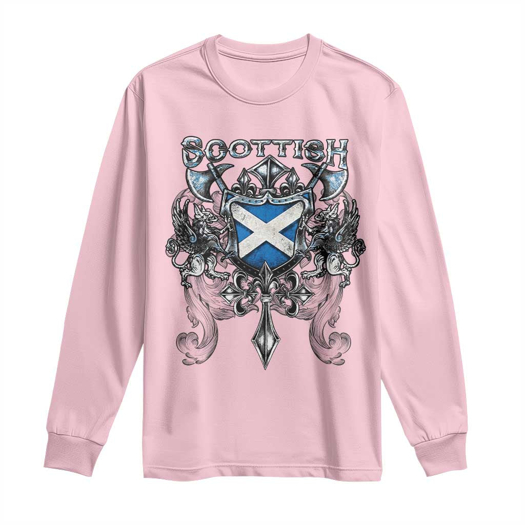 Scottish Heritage Crest Gothic Long Sleeve Shirt Medieval Flag and Sword Celtic Pride TS02 Light Pink Print Your Wear