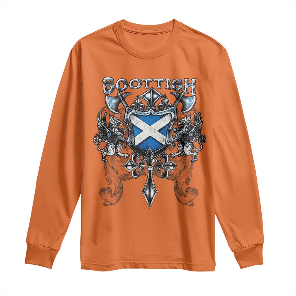 Scottish Heritage Crest Gothic Long Sleeve Shirt Medieval Flag and Sword Celtic Pride TS02 Orange Print Your Wear