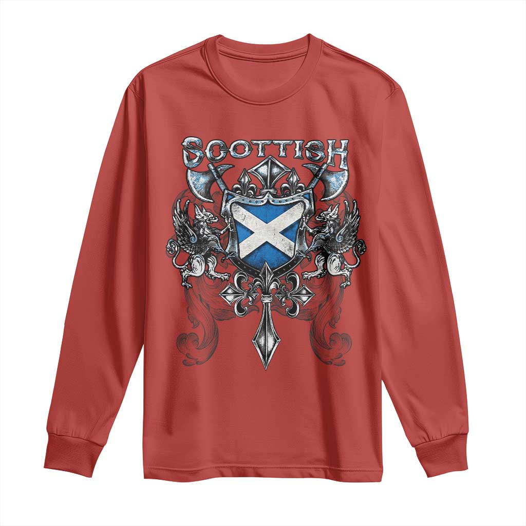 Scottish Heritage Crest Gothic Long Sleeve Shirt Medieval Flag and Sword Celtic Pride TS02 Red Print Your Wear