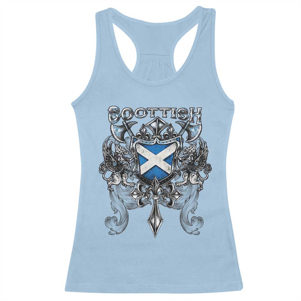 Scottish Heritage Crest Gothic Racerback Tank Top Medieval Flag and Sword Celtic Pride TS02 Light Blue Print Your Wear