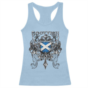 Scottish Heritage Crest Gothic Racerback Tank Top Medieval Flag and Sword Celtic Pride TS02 Light Blue Print Your Wear