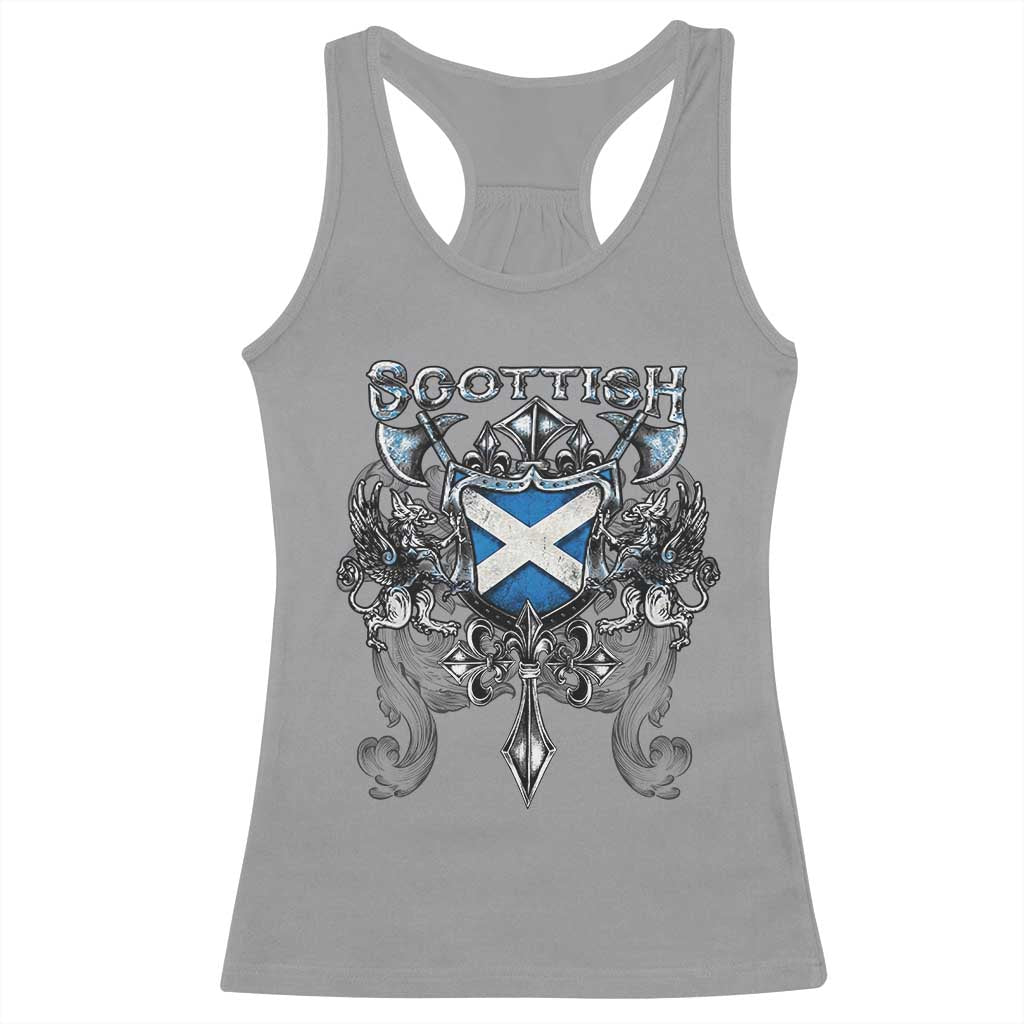 Scottish Heritage Crest Gothic Racerback Tank Top Medieval Flag and Sword Celtic Pride TS02 Sport Gray Print Your Wear