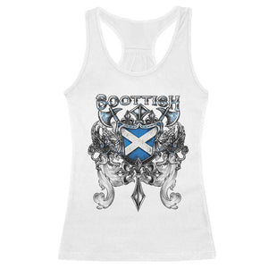Scottish Heritage Crest Gothic Racerback Tank Top Medieval Flag and Sword Celtic Pride TS02 White Print Your Wear