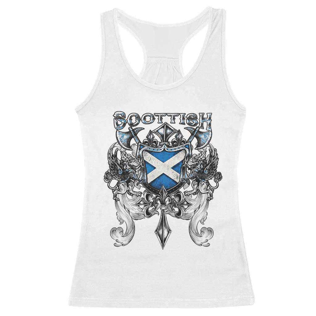 Scottish Heritage Crest Gothic Racerback Tank Top Medieval Flag and Sword Celtic Pride TS02 White Print Your Wear