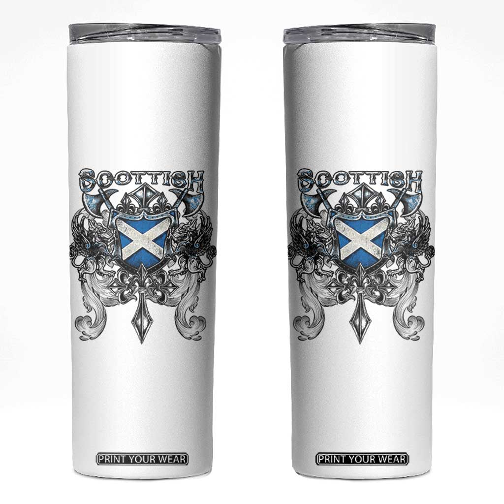 Scottish Heritage Crest Gothic Skinny Tumbler Medieval Flag and Sword Celtic Pride TS02 White Print Your Wear