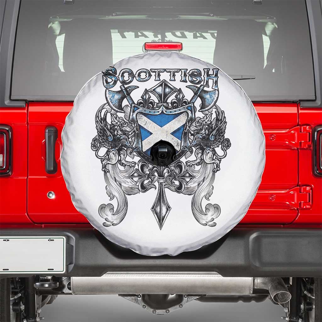 Scottish Heritage Crest Gothic Spare Tire Cover Medieval Flag and Sword Celtic Pride TS02 White Print Your Wear