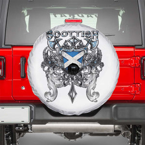 Scottish Heritage Crest Gothic Spare Tire Cover Medieval Flag and Sword Celtic Pride TS02 White Print Your Wear