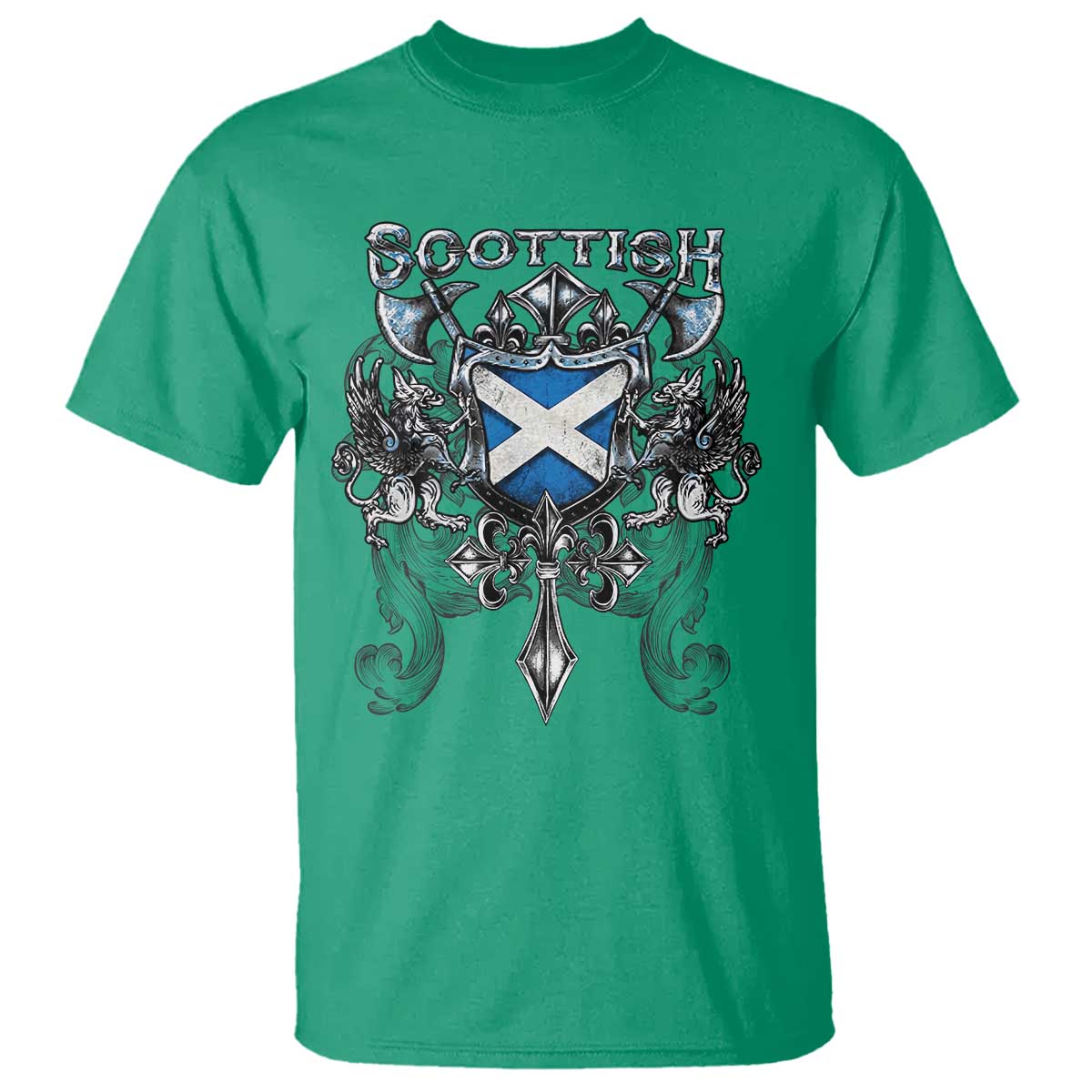Scottish Heritage Crest Gothic T Shirt Medieval Flag and Sword Celtic Pride TS02 Irish Green Print Your Wear