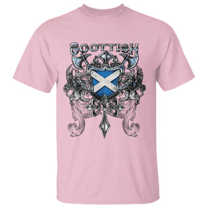 Scottish Heritage Crest Gothic T Shirt Medieval Flag and Sword Celtic Pride TS02 Light Pink Print Your Wear
