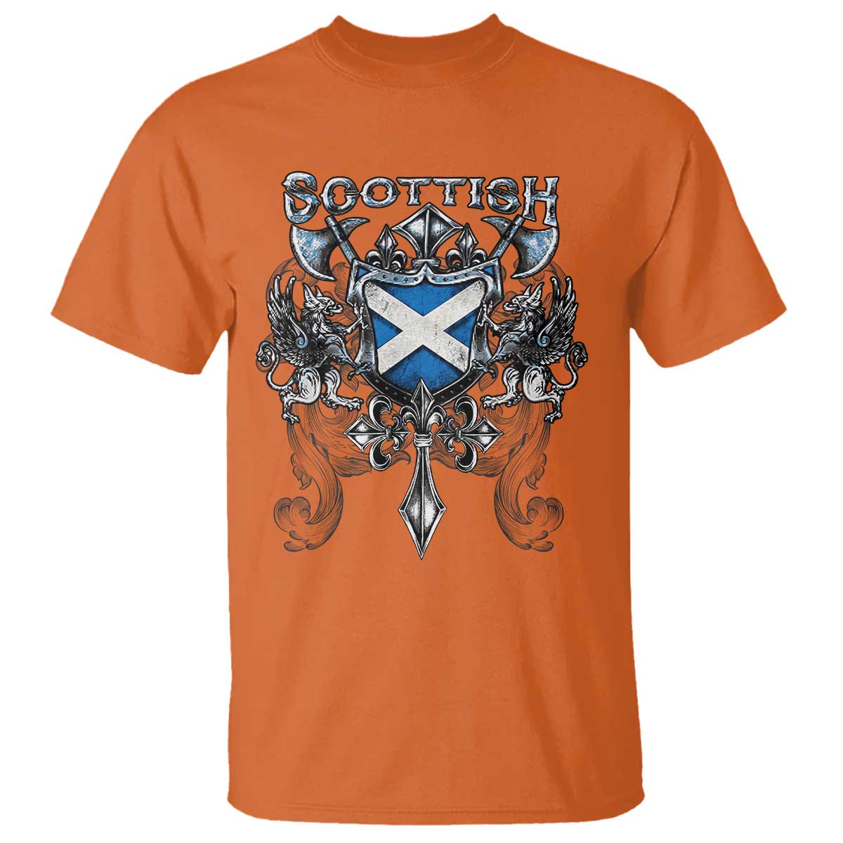 Scottish Heritage Crest Gothic T Shirt Medieval Flag and Sword Celtic Pride TS02 Orange Print Your Wear