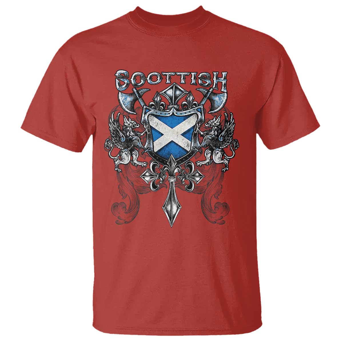 Scottish Heritage Crest Gothic T Shirt Medieval Flag and Sword Celtic Pride TS02 Red Print Your Wear