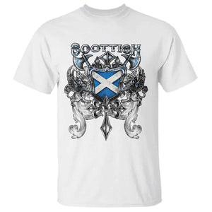 Scottish Heritage Crest Gothic T Shirt Medieval Flag and Sword Celtic Pride TS02 White Print Your Wear