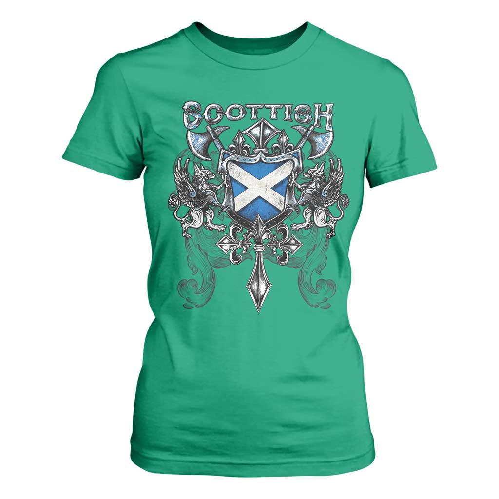 Scottish Heritage Crest Gothic T Shirt For Women Medieval Flag and Sword Celtic Pride TS02 Irish Green Print Your Wear