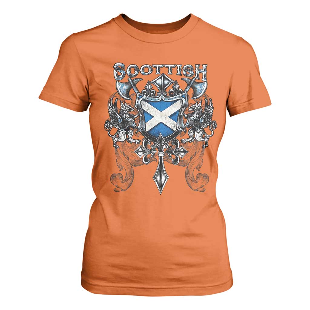 Scottish Heritage Crest Gothic T Shirt For Women Medieval Flag and Sword Celtic Pride TS02 Orange Print Your Wear