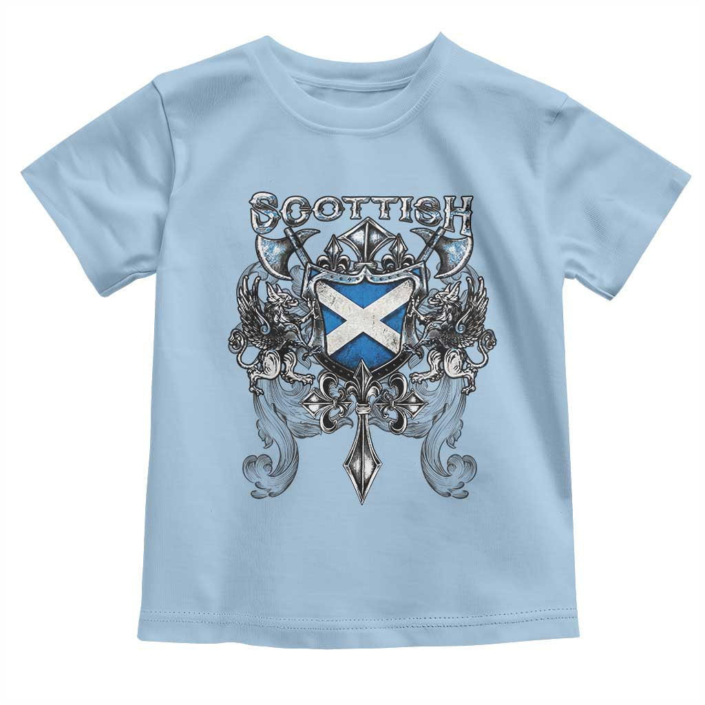 Scottish Heritage Crest Gothic Toddler T Shirt Medieval Flag and Sword Celtic Pride TS02 Light Blue Print Your Wear