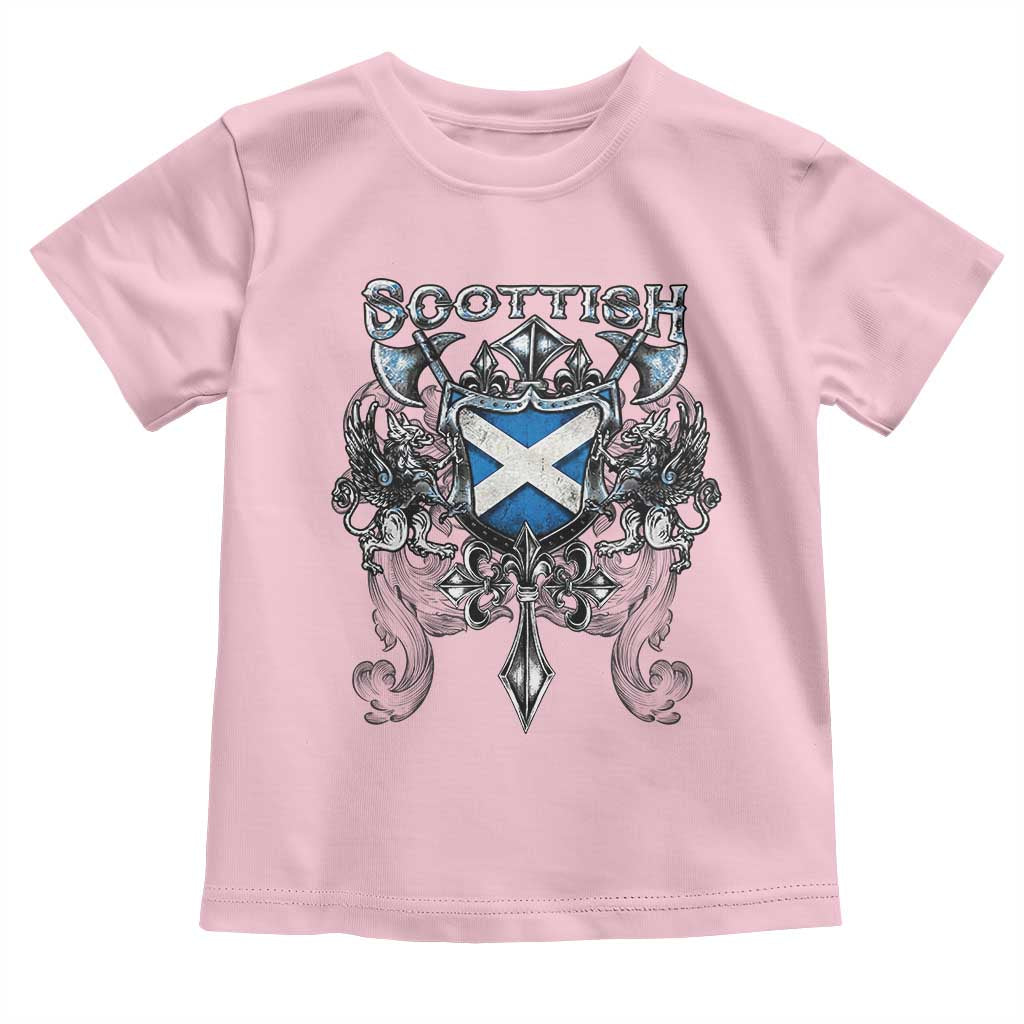 Scottish Heritage Crest Gothic Toddler T Shirt Medieval Flag and Sword Celtic Pride TS02 Light Pink Print Your Wear