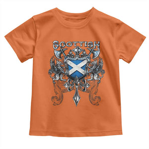 Scottish Heritage Crest Gothic Toddler T Shirt Medieval Flag and Sword Celtic Pride TS02 Orange Print Your Wear