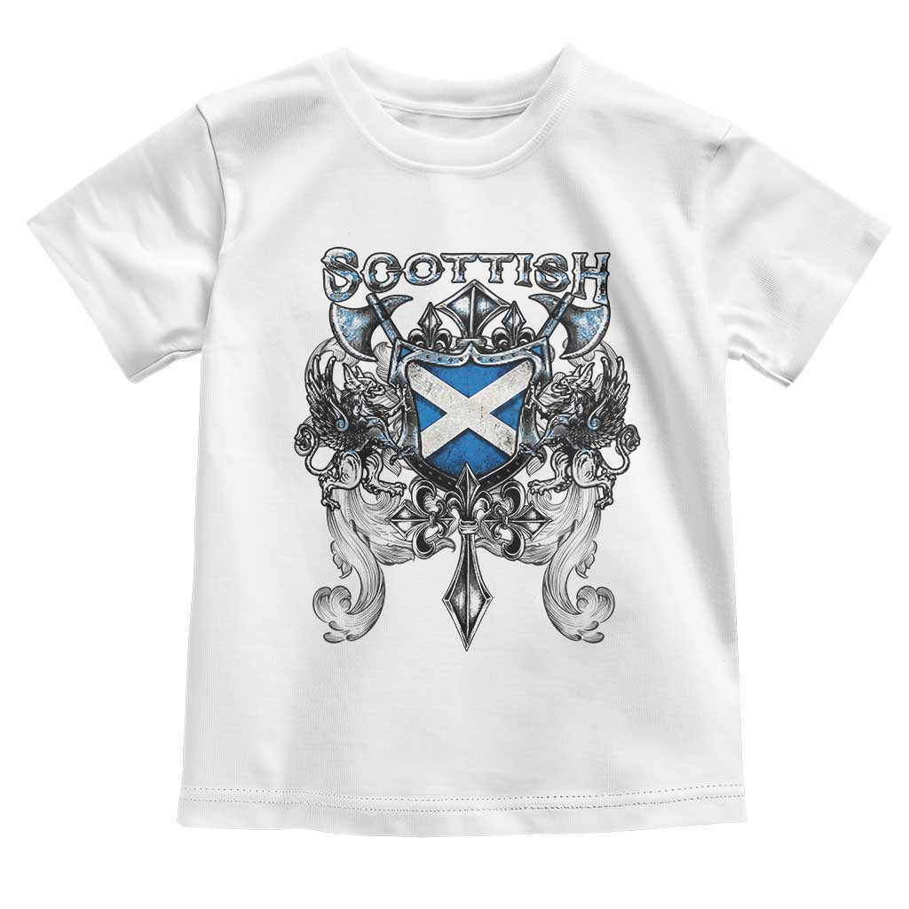 Scottish Heritage Crest Gothic Toddler T Shirt Medieval Flag and Sword Celtic Pride TS02 White Print Your Wear