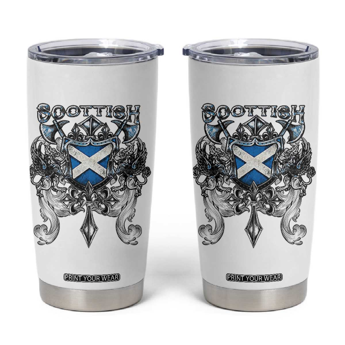 Scottish Heritage Crest Gothic Tumbler Cup Medieval Flag and Sword Celtic Pride TS02 White Print Your Wear