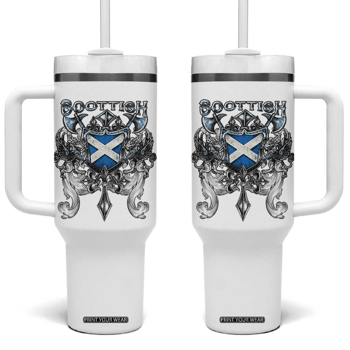 Scottish Heritage Crest Gothic Tumbler With Handle Medieval Flag and Sword Celtic Pride TS02 One Size: 40 oz White Print Your Wear