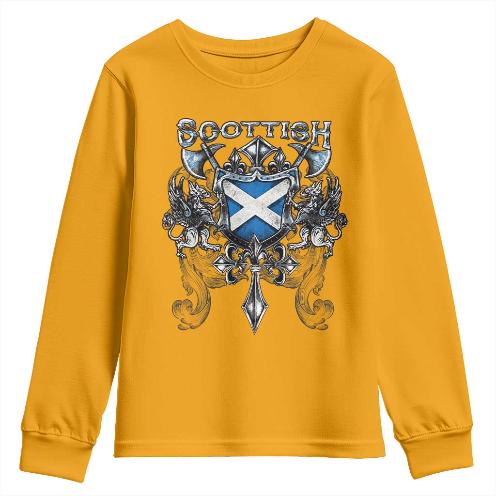 Scottish Heritage Crest Gothic Youth Sweatshirt Medieval Flag and Sword Celtic Pride TS02 Gold Print Your Wear