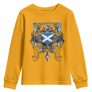 Scottish Heritage Crest Gothic Youth Sweatshirt Medieval Flag and Sword Celtic Pride TS02 Gold Print Your Wear