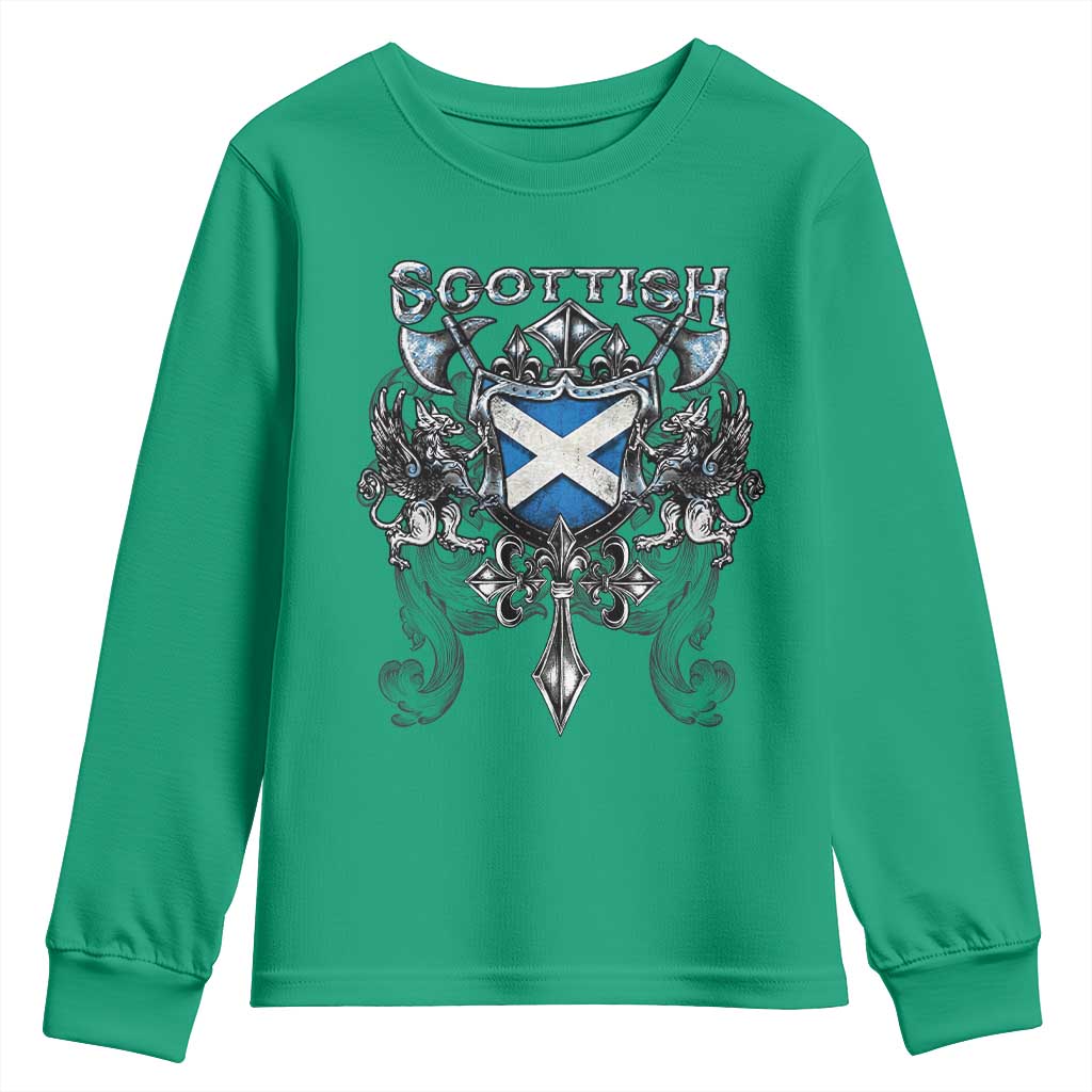 Scottish Heritage Crest Gothic Youth Sweatshirt Medieval Flag and Sword Celtic Pride TS02 Irish Green Print Your Wear