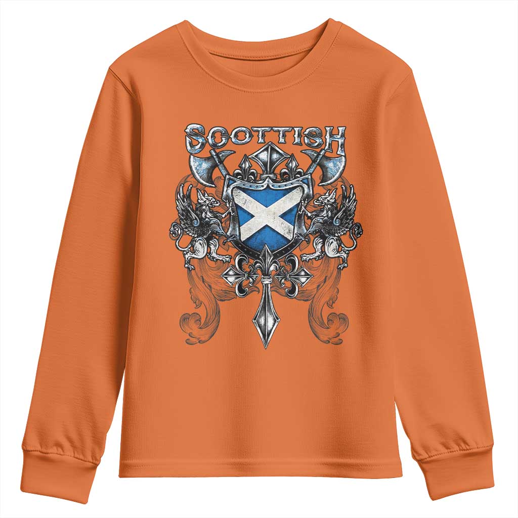 Scottish Heritage Crest Gothic Youth Sweatshirt Medieval Flag and Sword Celtic Pride TS02 Orange Print Your Wear