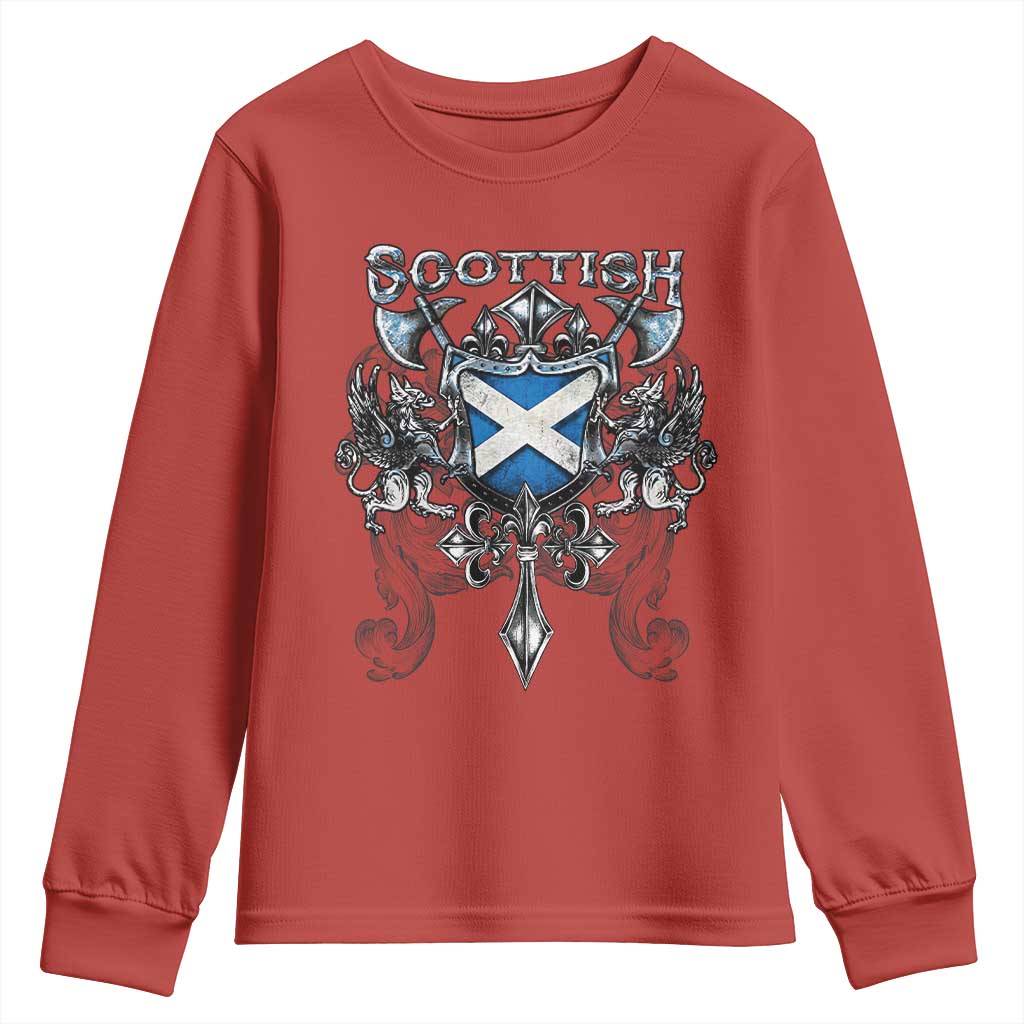 Scottish Heritage Crest Gothic Youth Sweatshirt Medieval Flag and Sword Celtic Pride TS02 Red Print Your Wear
