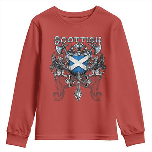 Scottish Heritage Crest Gothic Youth Sweatshirt Medieval Flag and Sword Celtic Pride TS02 Red Print Your Wear