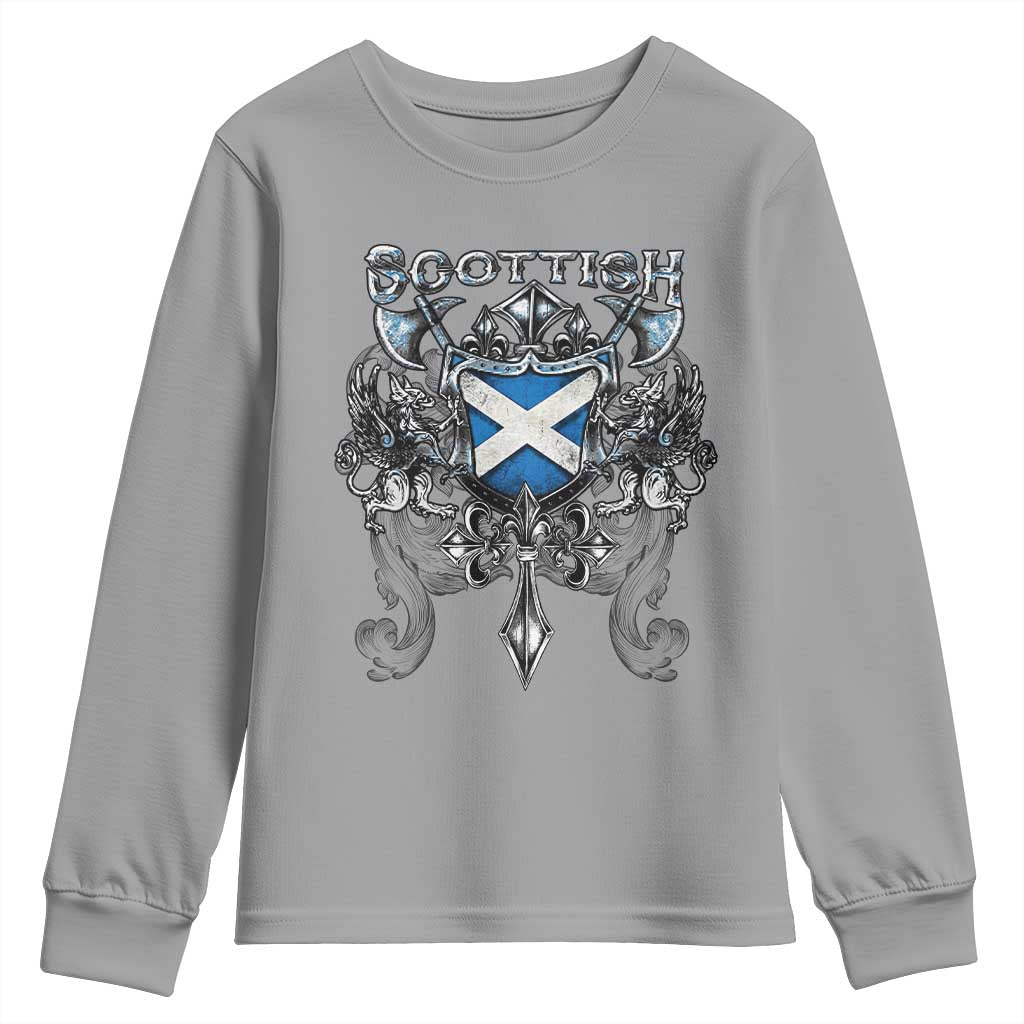 Scottish Heritage Crest Gothic Youth Sweatshirt Medieval Flag and Sword Celtic Pride TS02 Sport Gray Print Your Wear