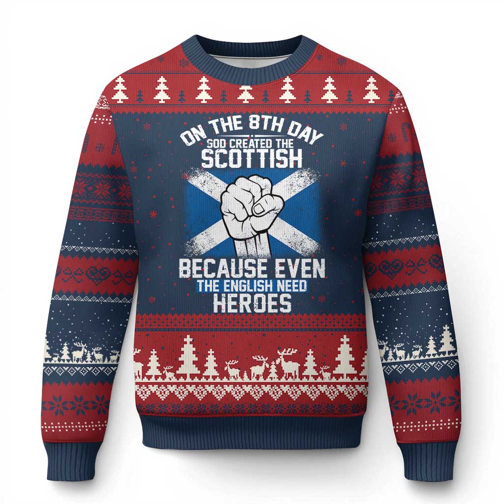 On the 8th Day God Created the Scottish Ugly Christmas Sweater Funny Heroic Scotland Pride TS02 Navy Red Print Your Wear