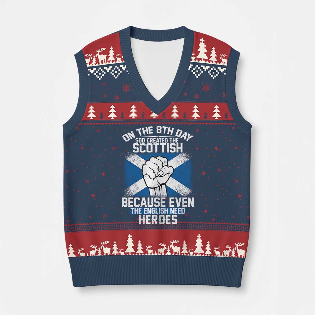On the 8th Day God Created the Scottish V-Neck Knit Sweater Vest Funny Heroic Scotland Pride TS02 Navy Red Print Your Wear