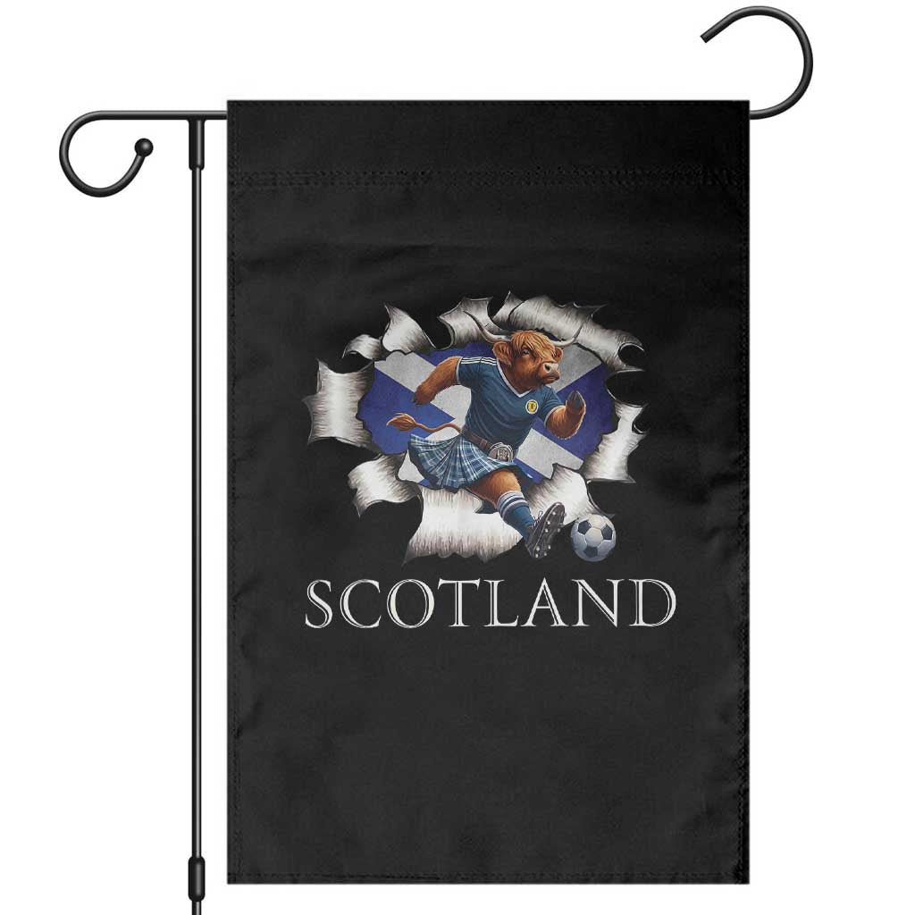 Funny Highland Cow in Kilt Footballer Garden Flag We'll Be Coming Scottish Pride Football Fans TS02 Black Print Your Wear