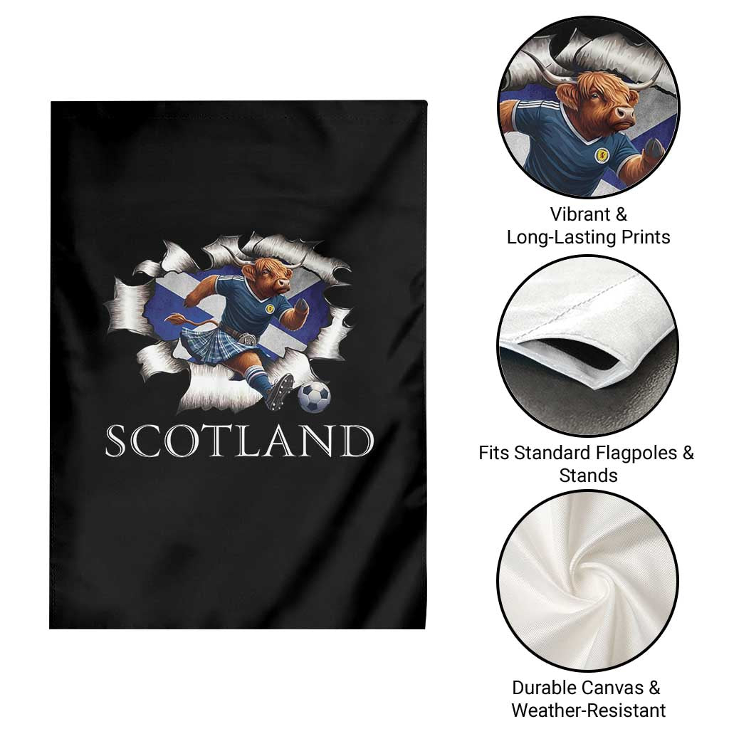 Funny Highland Cow in Kilt Footballer Garden Flag We'll Be Coming Scottish Pride Football Fans TS02 Print Your Wear