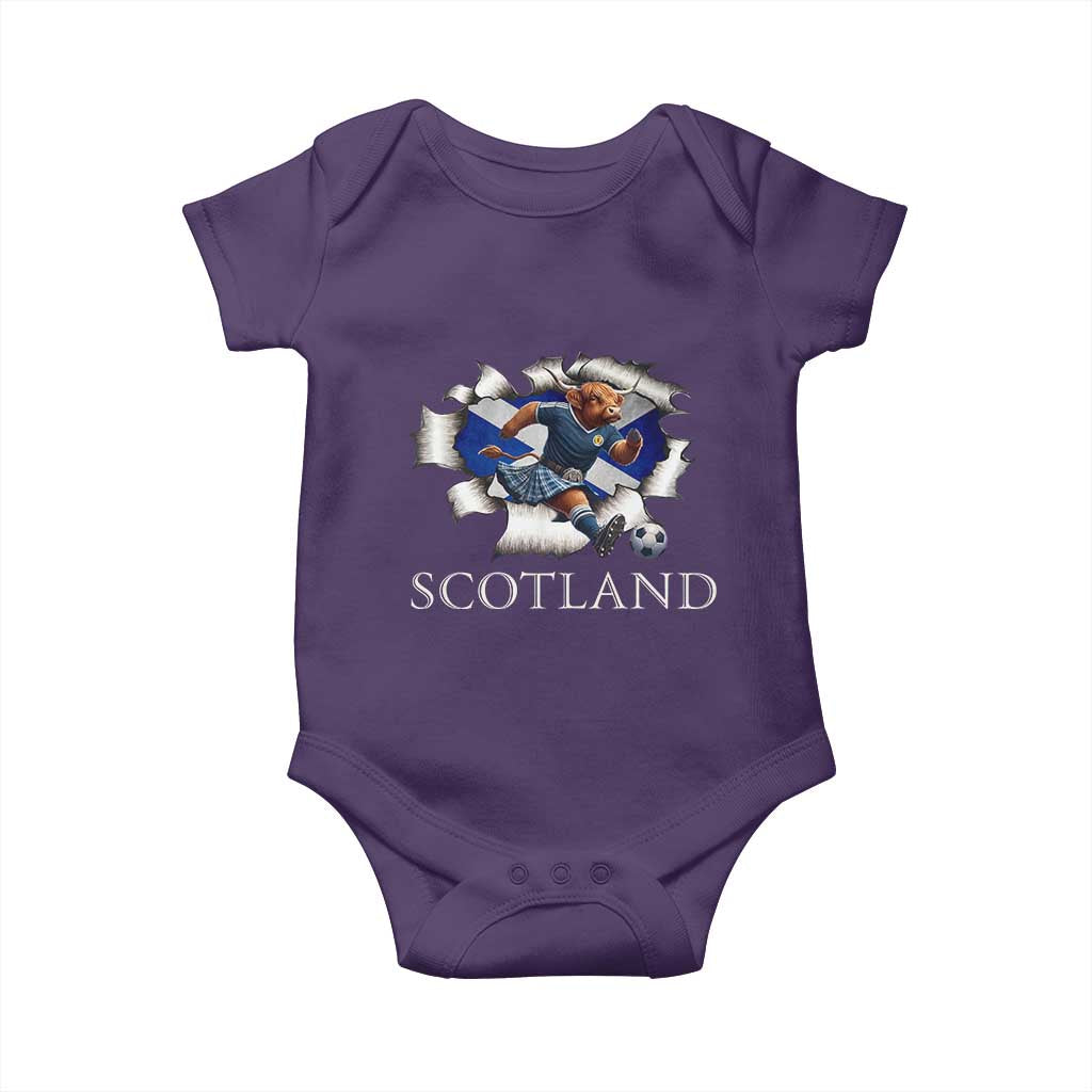 Funny Highland Cow in Kilt Footballer Baby Onesie We'll Be Coming Scottish Pride Football Fans TS02 Purple Print Your Wear