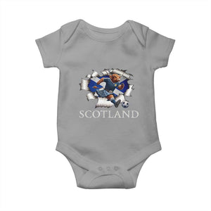 Funny Highland Cow in Kilt Footballer Baby Onesie We'll Be Coming Scottish Pride Football Fans TS02 Sport Gray Print Your Wear