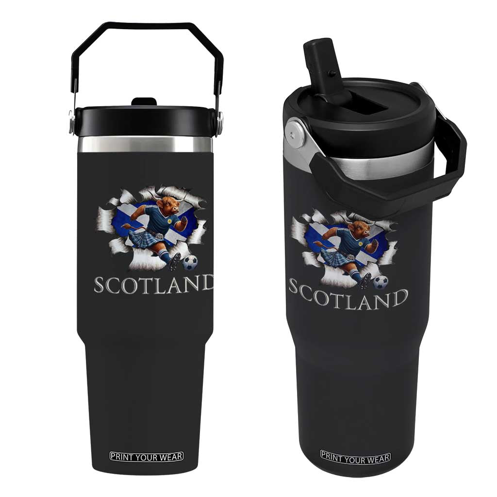 Funny Highland Cow in Kilt Footballer Flip Straw Tumbler We'll Be Coming Scottish Pride Football Fans TS02 One Size: 30 oz Black Print Your Wear