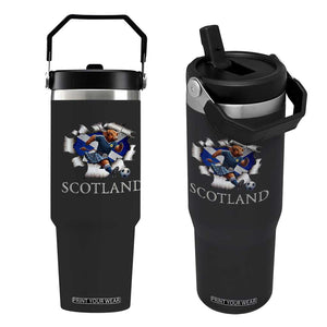 Funny Highland Cow in Kilt Footballer Flip Straw Tumbler We'll Be Coming Scottish Pride Football Fans TS02 One Size: 30 oz Black Print Your Wear