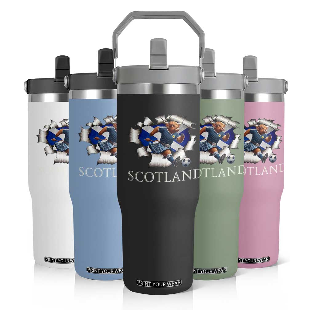 Funny Highland Cow in Kilt Footballer Flip Straw Tumbler We'll Be Coming Scottish Pride Football Fans TS02 Print Your Wear