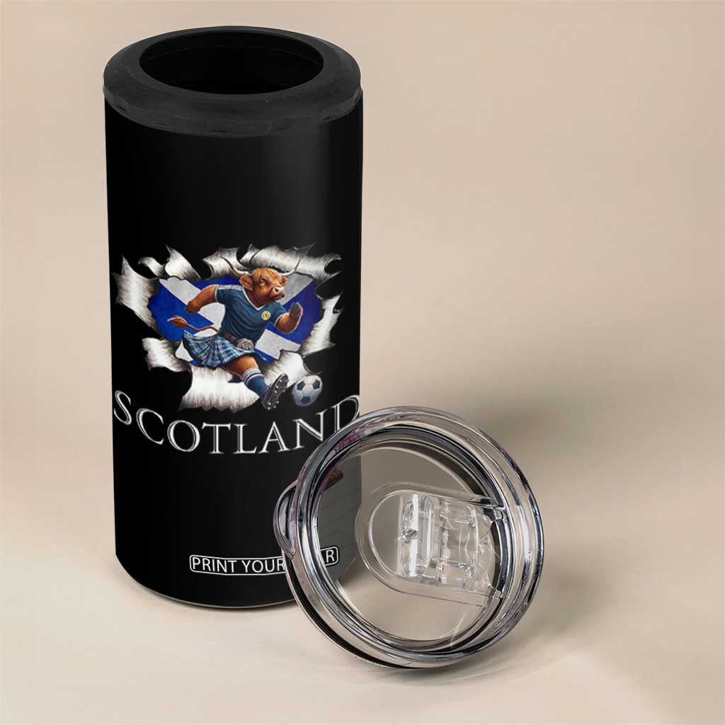 Funny Highland Cow in Kilt Footballer 4 in 1 Can Cooler Tumbler We'll Be Coming Scottish Pride Football Fans TS02 Print Your Wear